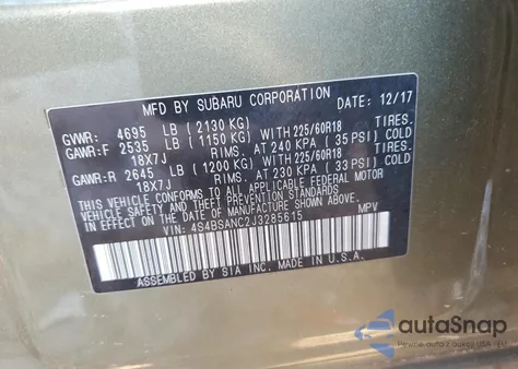 2018 Subaru Outback 2.5I Limited z USA, uszkodzony, nr VIN 4S4BSANC2J3285615